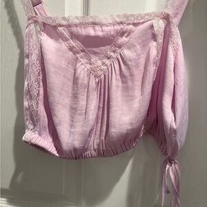Urban Outfitters Pink Lace Trim Crop Top